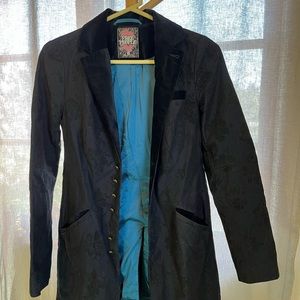 Free People coat jacket black with patterns.